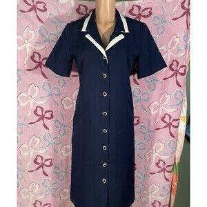 Vintage Nancy II Navy Blue Button Down Midi Dress Size 8